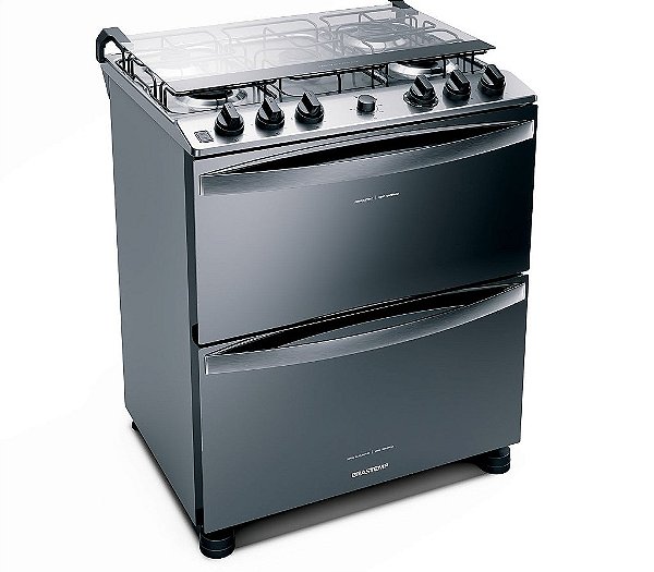 Fogão Brastemp 5 Bocas Duplo Forno Cor Inox Com Botões Removíveis e Exclusivo Aro Protetor - BFD5NCR