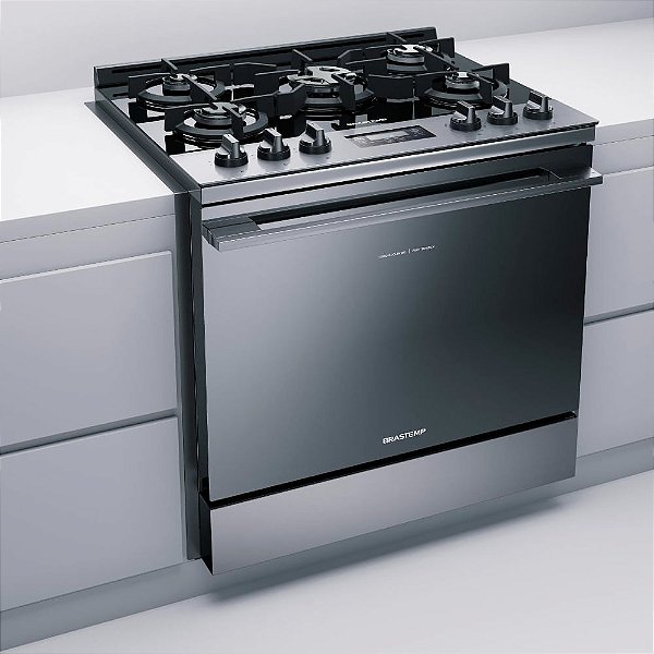 Fogão Brastemp 5 Bocas de Embutir Cor Inox com Mesa de Vidro e Touch Timer com Autodesligamento - BYS5VCR
