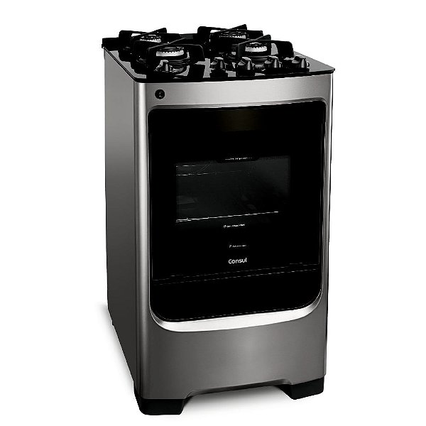 Fogão Consul 4 Bocas Cor Inox com Mesa de Vidro e Grade de Ferro Fundido - CFO4VAR