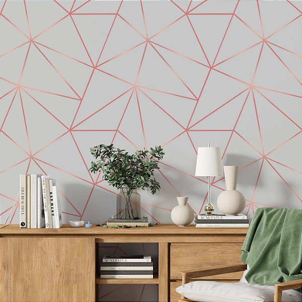 Papel de Parede Adesivo Vinil Autocolante Sala Quarto Zara Cinza Rosê Gold