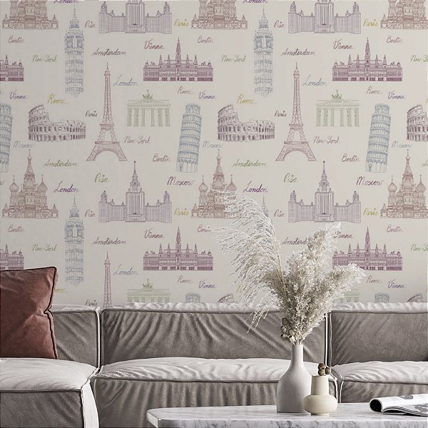 Papel de Parede Adesivo Vinil Lavável Sala Quarto Paris Torre Europa Meninas Vintage