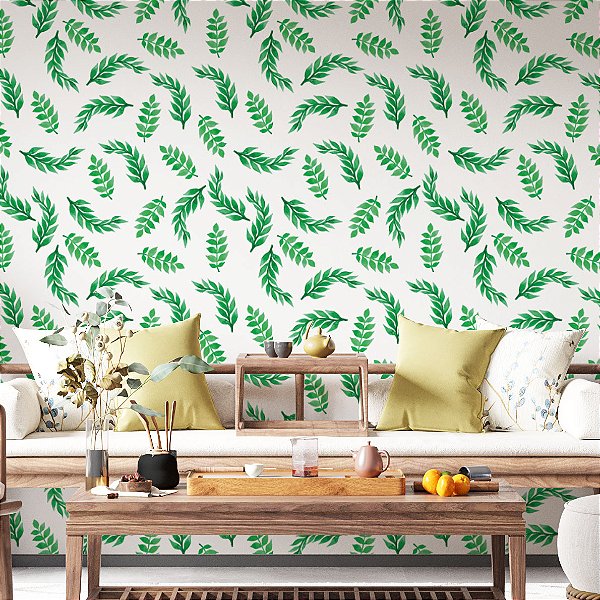Papel de Parede Autooclante Vinil Folhas Ramo Natureza Verde Sala Quarto