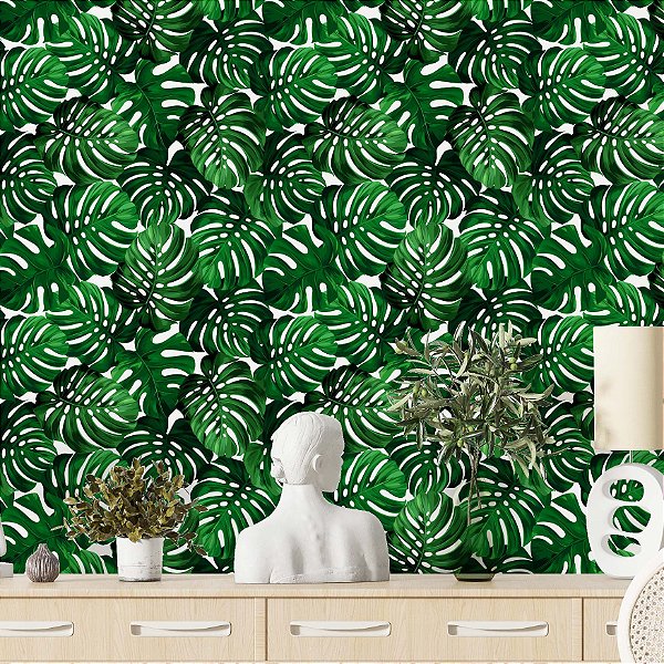 Papel de Parede Adesivo Vinil Lavável Quarto Sala Costela De Adão Verde