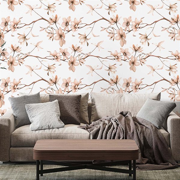 Papel de Parede Adesivo Vinil Para Sala Amendoeira Rosa Flor