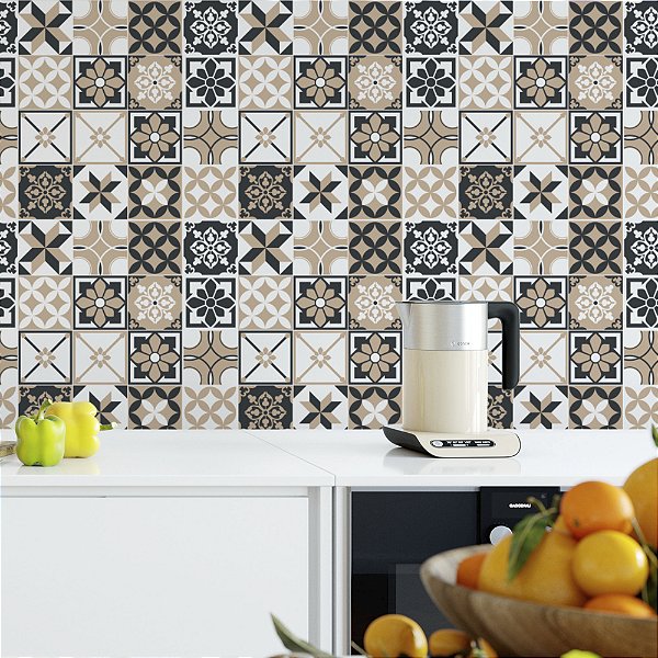 Papel de Parede Adesivo Vinil Sala Cozinha Banheiro Azulejos Português Marrom e Azul