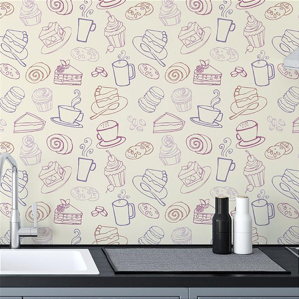 Papel de Parede Adesivo Vinil Cozinha Doce Cupcake Cafeteria