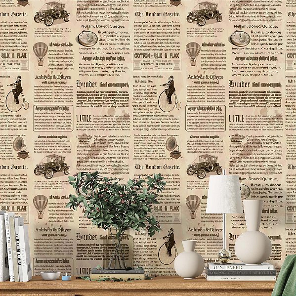 Papel de Parede Adesivo Vinil Lavável Retro Página Jornal Antigo Vintage Sala Quarto Escritório