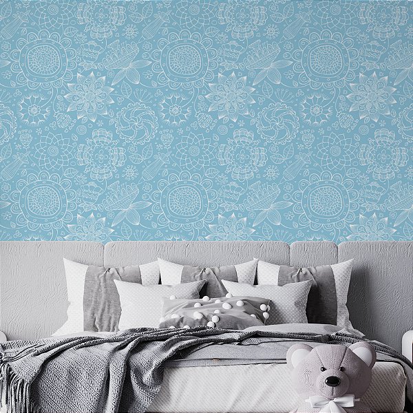Papel de Parede Adesivo Vinil Lavável Mandala Azul Tifanny Teen Quarto