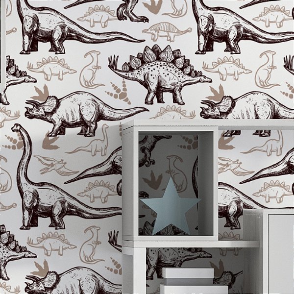 Papel de Parede Adesivo Vinil Bebê Dinossauros Desenho Fofo Quarto