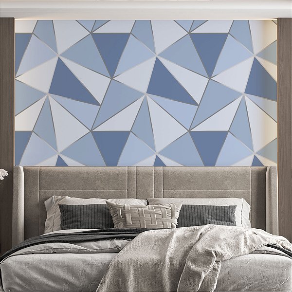 Papel de Parede Adesivo Vinil Zara Tom Azul E Prata Elegante Sala Quarto