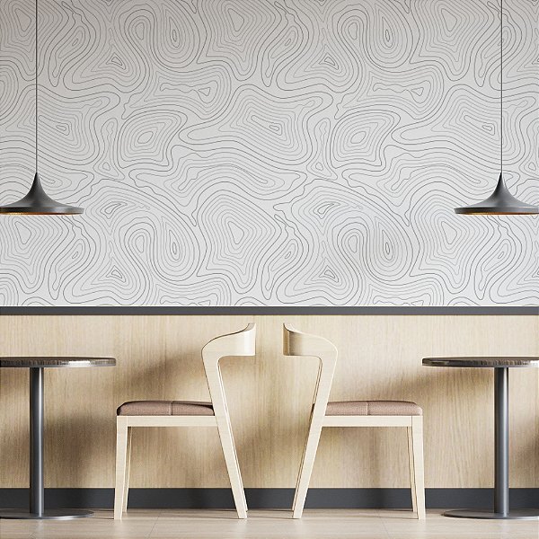 Papel de Parede Adesivo Vinil Abstrato Topografia Linhas Curvas Cozinha Sala Quarto