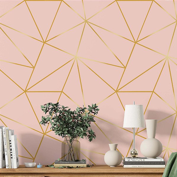Papel de Parede Adesivo Vinil Zara Rosa Rosê Gold Sala Quarto