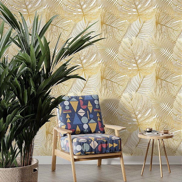Papel de Parede Vinil Autocolante Costela De Adão Gold Dourado Quarto Sala