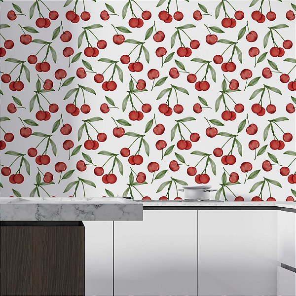 Papel de Parede Adesivo Vinil Flor Cereja Plantas Cozinha Varanda Gourmet