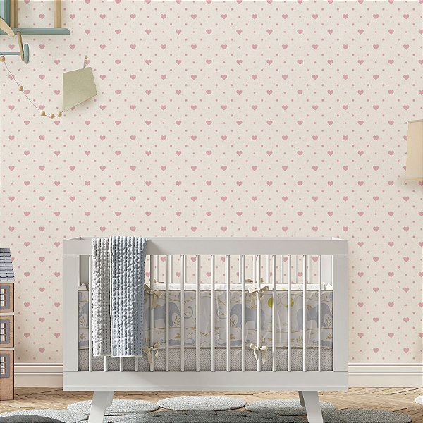 Papel de Parede Adesivo Vinil Coração Rosa Amor Vitage Fofo Quarto Menina