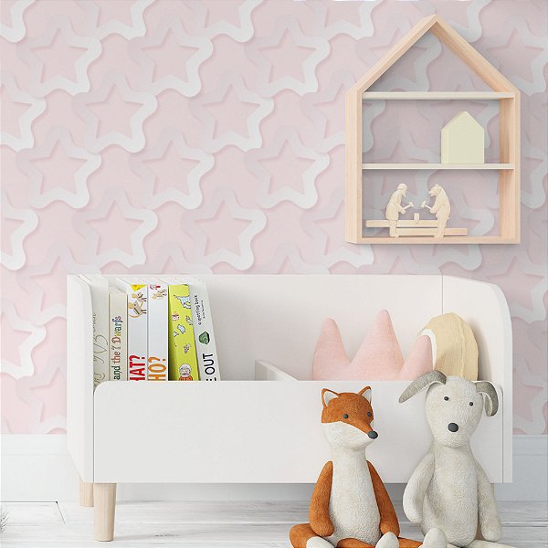 Papel de Parede Adesivo Vinil Estrela Rosa Degradê Quarto Menina