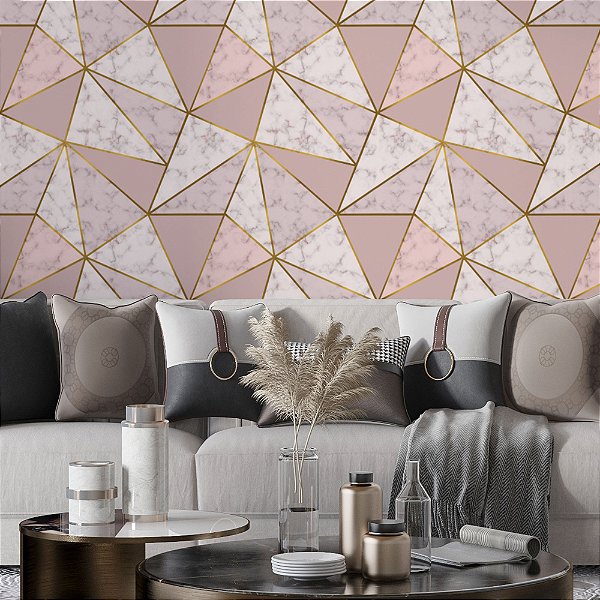 Papel de Parede Adesivo Vinil Zara Mármore Rosa Gold Sala Quarto
