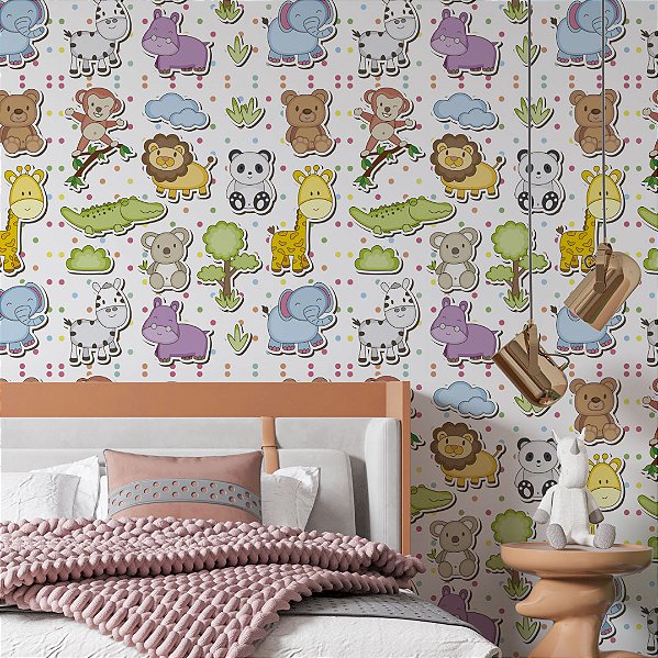 Papel de Parede Adesivo Vinil Animal Flilhote Safari Quarto Bebe Infantil