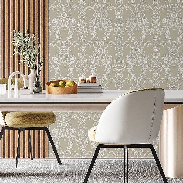 Papel de Parede Adesivo Vinil Sala Provençal Bege Branco Cozinha Quarto