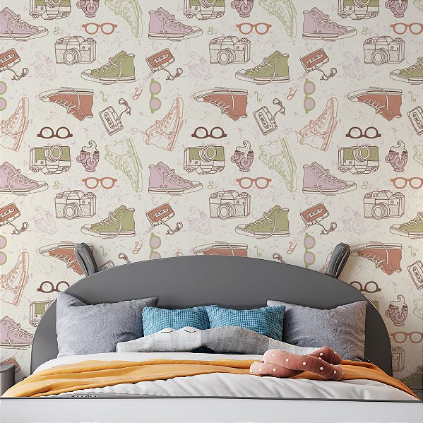 Papel de Parede Adesivo Vinil Quarto All Star Retro Style