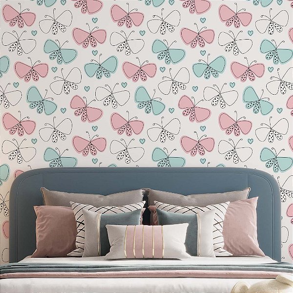 Papel de Parede Adesivo Vinil Borboleta Color Quarto Infantil Menina