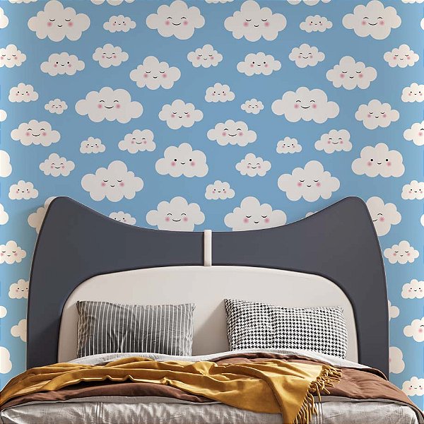 Papel de Parede Adesivo Vinil Nuvens Branca Céu Azul Quarto Infantil