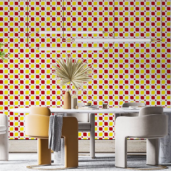 Papel de Parede Adesivo Vinil Pastilhas Multi Colors Amarelo e Vermelho Cozinha Lavabo