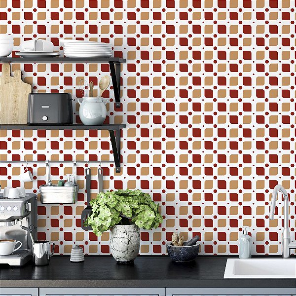 Papel de Parede Adesivo Vinil Pastilha Vermelho Nude Salmão Cozinha Lavabo
