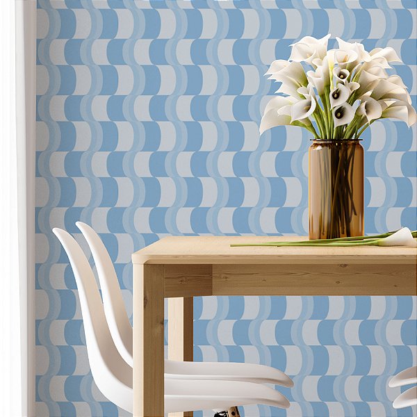 Papel de Parede Adesivo Vinil Onda Azul Efeito 3D Sala Quarto Cozinha