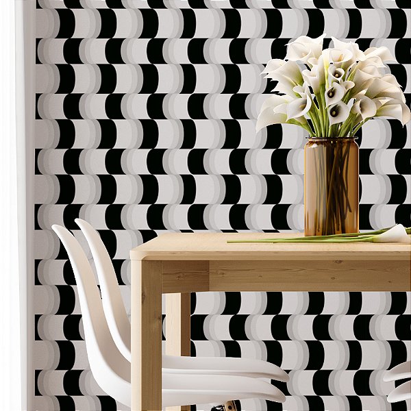 Papel de Parede Adesivo Vinil Onda Preto Branco 3D Sala Quarto