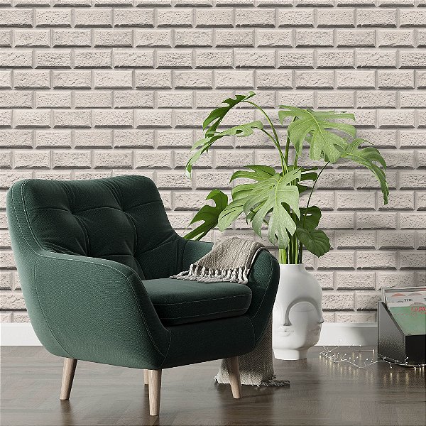 Papel de Parede Adesivo Vinil Tijolos Bege Efeito 3D Sala Quarto Cozinha