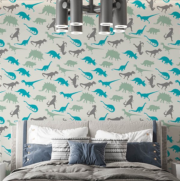 Papel de Parede Adesivo Vinil Dinosaauros Dino Colorido  Quarto Menino