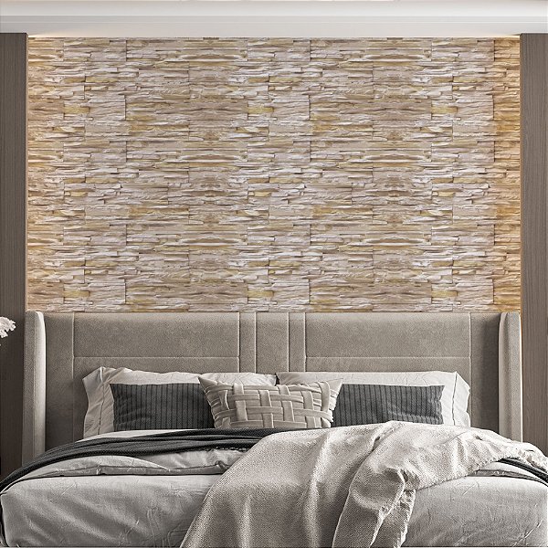 Papel de Parede Adesivo Vinil Pedras Canjiquinhas Bege 3D Quarto Cozinha Sala