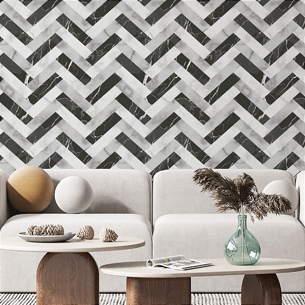Papel de Parede Adesivo Vinil Chevron Mármorizados Zig-Zag Sala Quarto