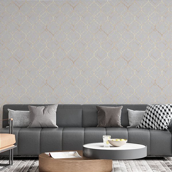 Papel de Parede Adesivo Vinil Balões Provençal Dourado Luxo Sala Quarto