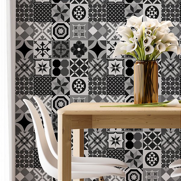 Papel de Parede Adesivo Vinil Azulejos Hidraulicos Cinza Cozinha Lavabo