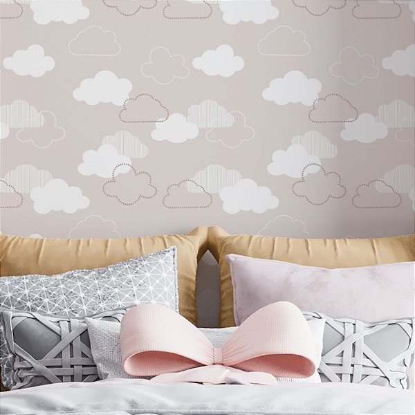 Papel de Parede Adesivo Vinil Nuvens Céu Rosa Bebê Nude Quarto Infantil