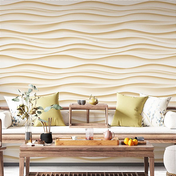 Papel de Parede Adesivo Vinil Ondas Bege Nude 3D Areia Sala Quarto Cozinha