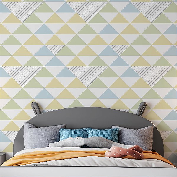 Papel de Parede Adesivo Vinil Bebê Triangulo Color Linhas Quarto Infantil