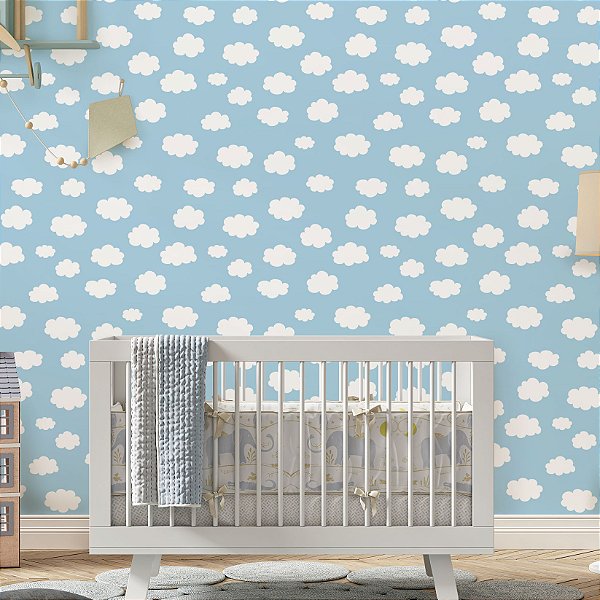 Papel de Parede Adesivo Vinil Nuvens Céu Azul Fofo Lavável Quarto Infantil