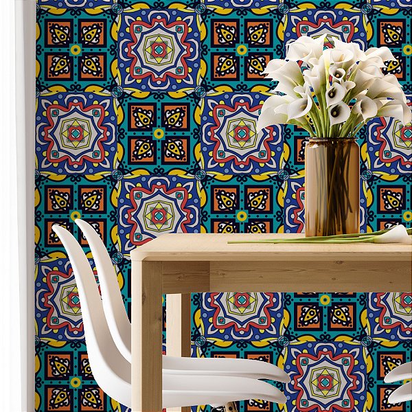 Papel de Parede Adesivo Vinil Azulejo Portugues Mosaico Colors Vintage Cozinha Lavabo