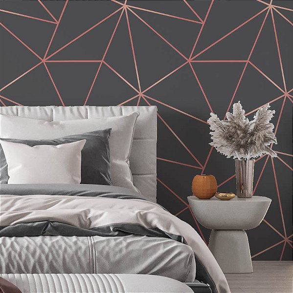 Papel de Parede Adesivo Vinil Triangulos Zara Cinza Rosa Rosê Sala Quarto