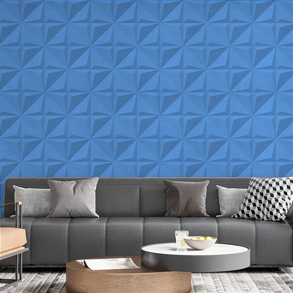 Papel de Parede Adesivo Vinil Efeito 3D Gesso Azul Claro Sala Quarto Cozinha