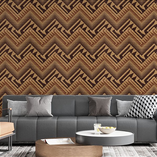 Papel de Parede Adesivo Vinil Maori Tons Marrom Tribal Vintage Sala Quarto Cozinha