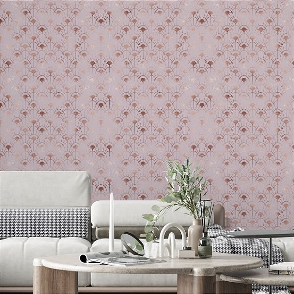 Papel de Parede Adesivo Vinil Abstrato Rosa Mandala Efeito Luz Rosê Elegante Moderno Sala Quarto