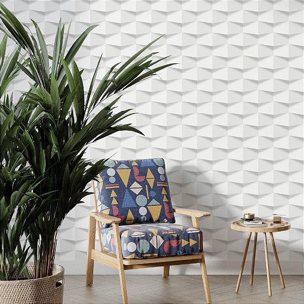 Papel de Parede Adesivo Vinil Escamas Geométrico Branco Efeito 3D Sala Quarto Cozinha
