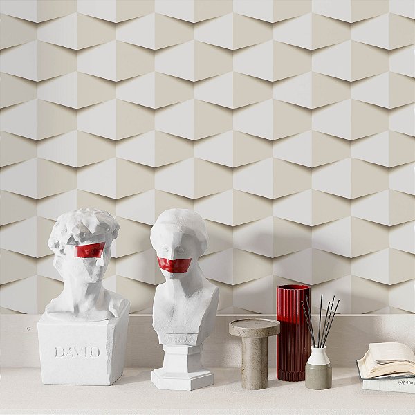 Papel de Parede Adesivo Vinil Escamas Bege Efeito 3D Gesso Mosaico Areia Sala Quarto