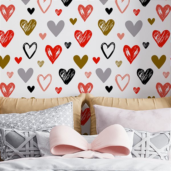 Papel de Parede Adesivo Vinil Teen Corações Colors Desenhos Fofo Sala Quarto