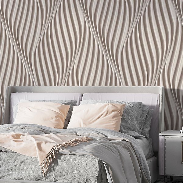 Papel de Parede Adesivo Vinil Efeito Ondas Bege Areia Vertical Gesso Quarto Sala Cozinha