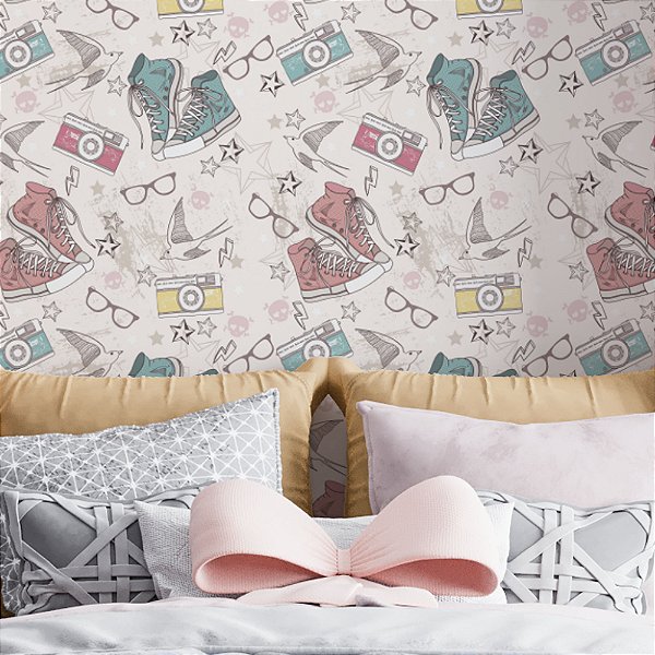 Papel de Parede Adesivo Vinil All Star Rosa Azul